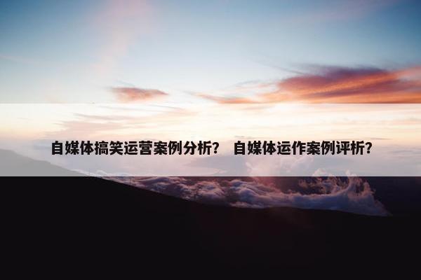 自媒体搞笑运营案例分析？ 自媒体运作案例评析？