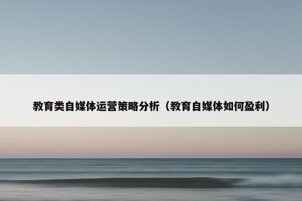 教育类自媒体运营策略分析（教育自媒体如何盈利）