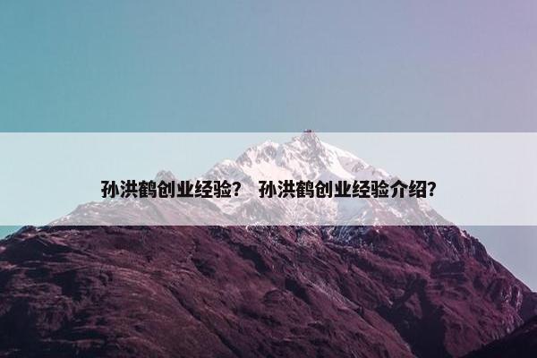 孙洪鹤创业经验？ 孙洪鹤创业经验介绍？