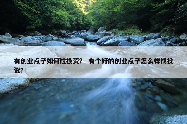 有创业点子如何拉投资？ 有个好的创业点子怎么样找投资？
