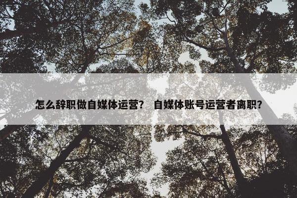 怎么辞职做自媒体运营？ 自媒体账号运营者离职？