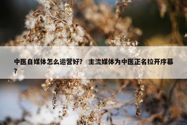 中医自媒体怎么运营好？ 主流媒体为中医正名拉开序幕？