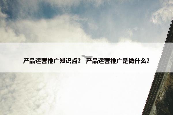 产品运营推广知识点？ 产品运营推广是做什么？