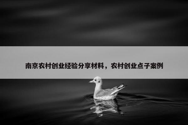 南京农村创业经验分享材料，农村创业点子案例