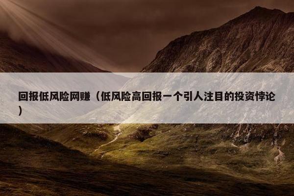 回报低风险网赚（低风险高回报一个引人注目的投资悖论）
