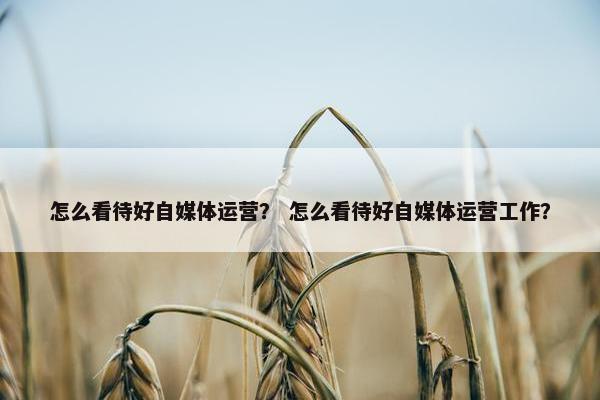 怎么看待好自媒体运营？ 怎么看待好自媒体运营工作？