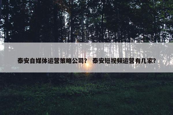 泰安自媒体运营策略公司？ 泰安短视频运营有几家？