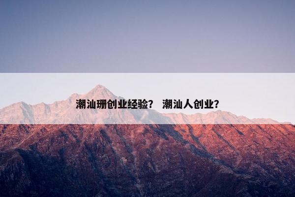 潮汕珊创业经验？ 潮汕人创业？