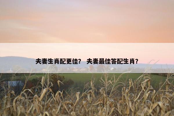 夫妻生肖配更佳？ 夫妻最佳答配生肖？