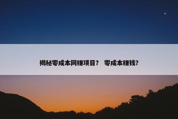 揭秘零成本网赚项目？ 零成本赚钱？