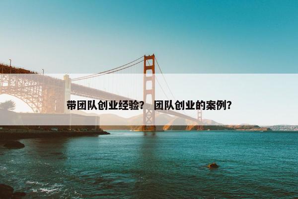 带团队创业经验？ 团队创业的案例？
