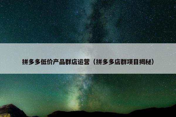 拼多多低价产品群店运营（拼多多店群项目揭秘）