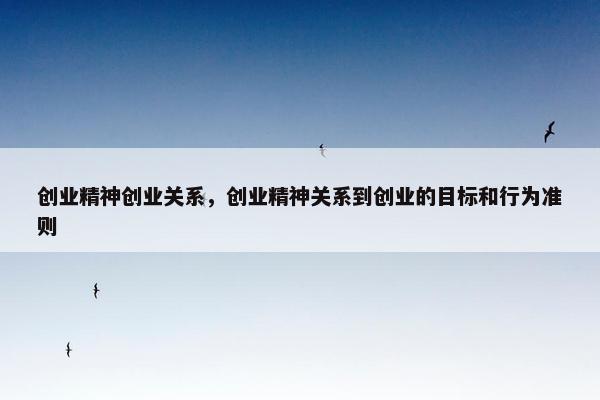 创业精神创业关系，创业精神关系到创业的目标和行为准则