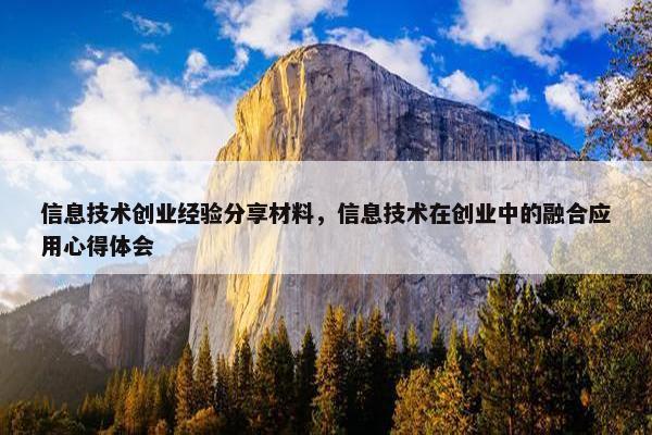 信息技术创业经验分享材料，信息技术在创业中的融合应用心得体会