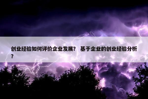 创业经验如何评价企业发展？ 基于企业的创业经验分析？