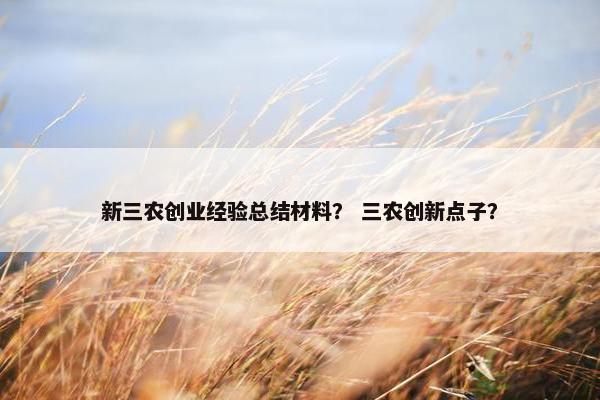 新三农创业经验总结材料？ 三农创新点子？