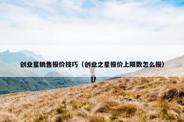 创业星销售报价技巧（创业之星报价上限数怎么报）
