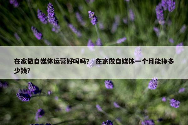 在家做自媒体运营好吗吗？ 在家做自媒体一个月能挣多少钱？
