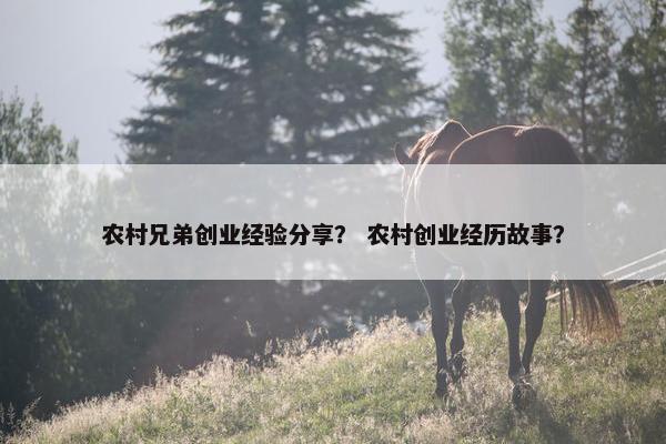 农村兄弟创业经验分享？ 农村创业经历故事？