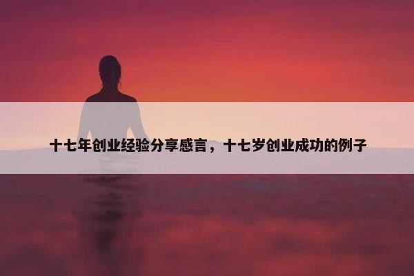 十七年创业经验分享感言，十七岁创业成功的例子