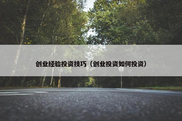 创业经验投资技巧（创业投资如何投资）