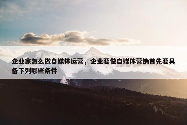 企业家怎么做自媒体运营，企业要做自媒体营销首先要具备下列哪些条件