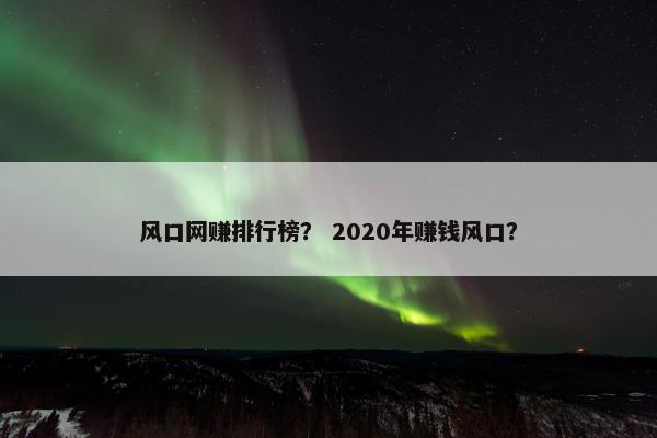 风口网赚排行榜? 2020年赚钱风口?