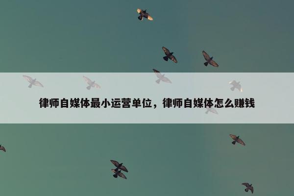 律师自媒体最小运营单位,律师自媒体怎么赚钱
