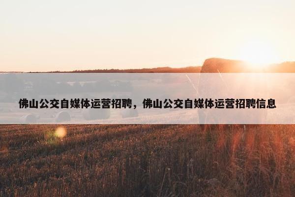 佛山公交自媒体运营招聘，佛山公交自媒体运营招聘信息