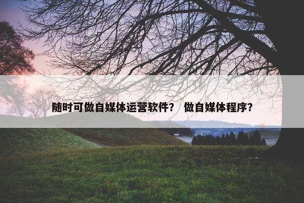 随时可做自媒体运营软件？ 做自媒体程序？