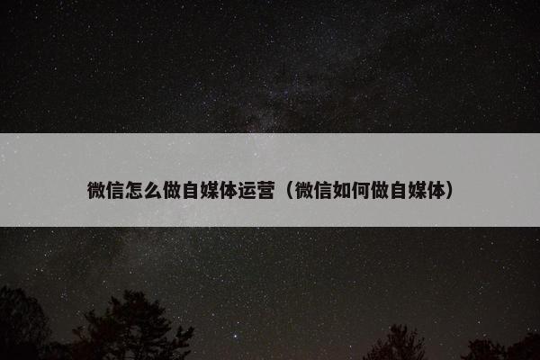 微信怎么做自媒体运营(微信如何做自媒体)