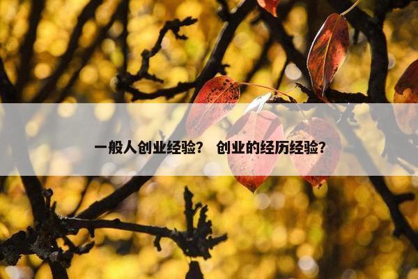 一般人创业经验？ 创业的经历经验？