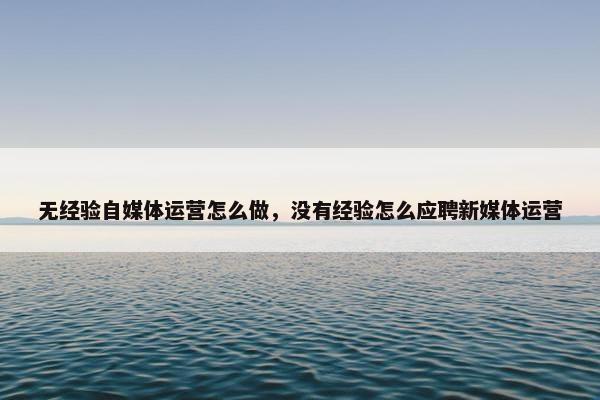 无经验自媒体运营怎么做,没有经验怎么应聘新媒体运营