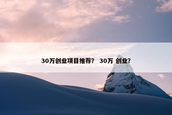 30万创业项目推荐？ 30万 创业？